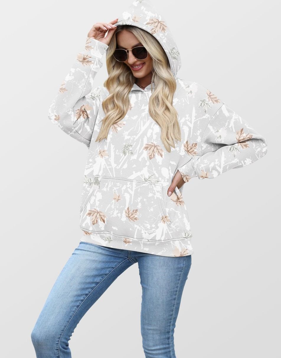 ANRABESS Women Camo Hoodies Long Sleeve Maple Leaf Print Fleece Oversized Casual Pullover Sweatshirt 2025 Fall Preppy Clothes