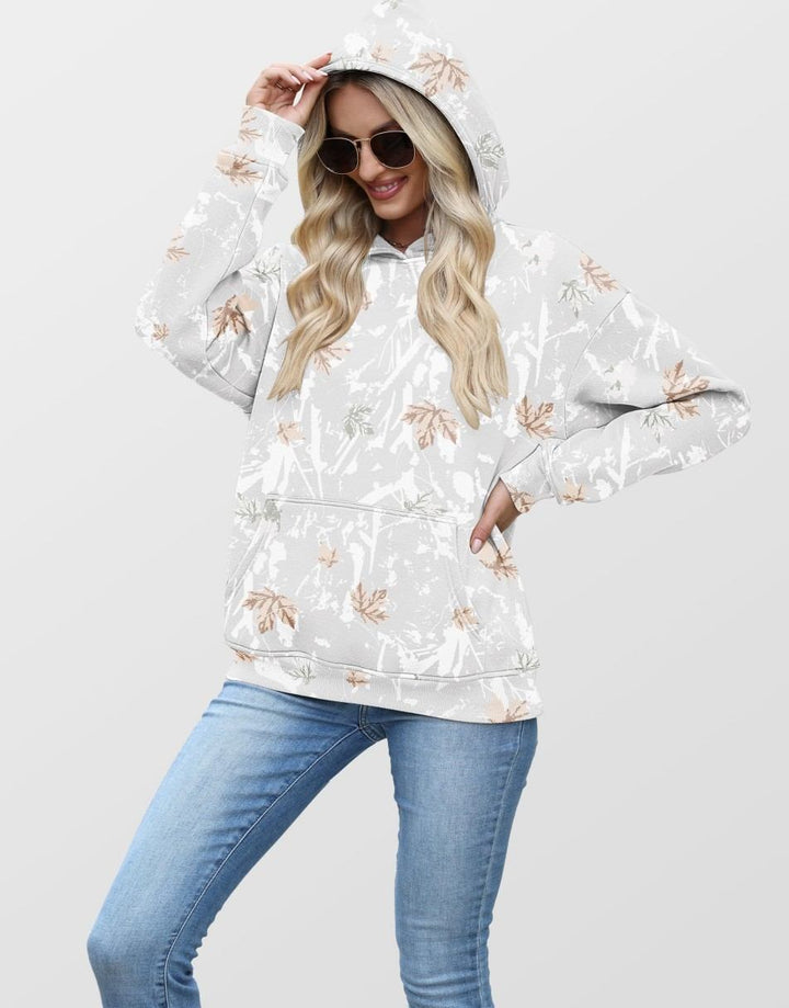 ANRABESS Women Camo Hoodies Long Sleeve Maple Leaf Print Fleece Oversized Casual Pullover Sweatshirt 2025 Fall Preppy Clothes