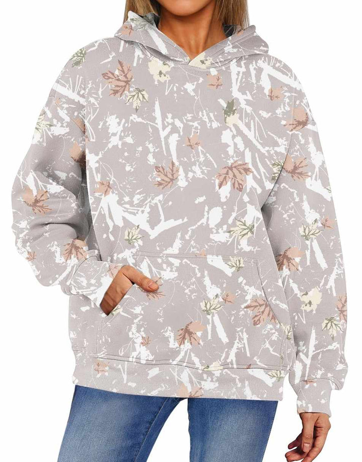 ANRABESS Women Camo Hoodies Long Sleeve Maple Leaf Print Fleece Oversized Casual Pullover Sweatshirt 2025 Fall Preppy Clothes