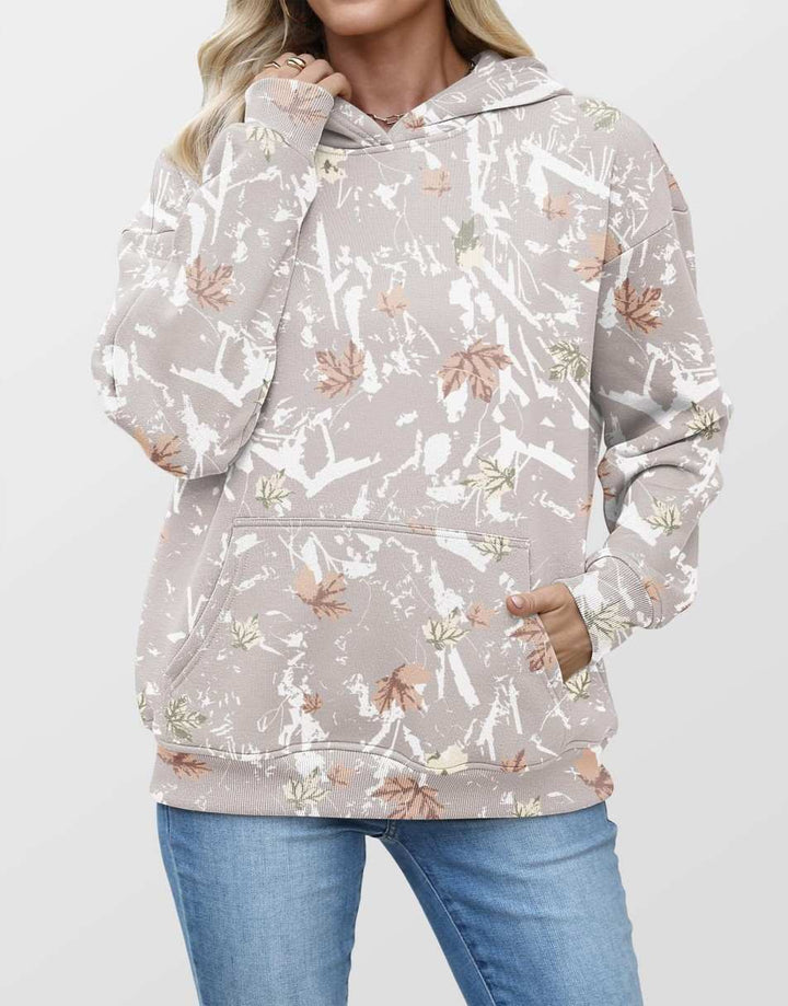 ANRABESS Women Camo Hoodies Long Sleeve Maple Leaf Print Fleece Oversized Casual Pullover Sweatshirt 2025 Fall Preppy Clothes