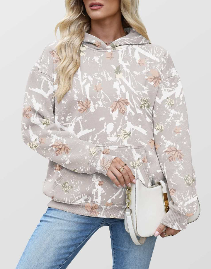ANRABESS Women Camo Hoodies Long Sleeve Maple Leaf Print Fleece Oversized Casual Pullover Sweatshirt 2025 Fall Preppy Clothes