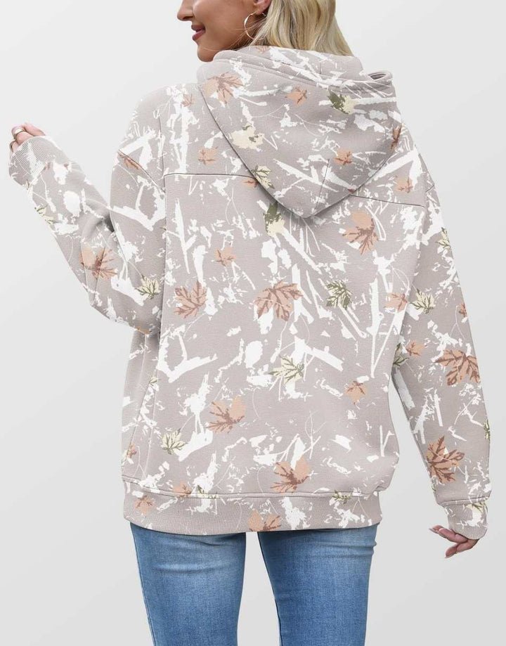 ANRABESS Women Camo Hoodies Long Sleeve Maple Leaf Print Fleece Oversized Casual Pullover Sweatshirt 2025 Fall Preppy Clothes