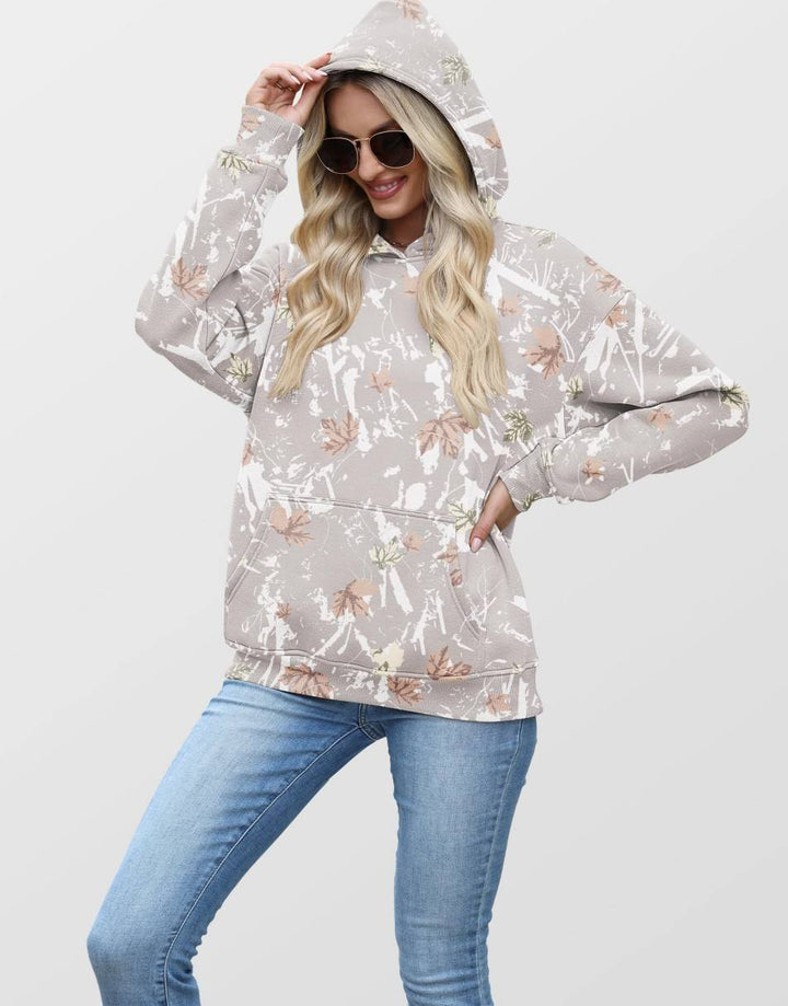 ANRABESS Women Camo Hoodies Long Sleeve Maple Leaf Print Fleece Oversized Casual Pullover Sweatshirt 2025 Fall Preppy Clothes