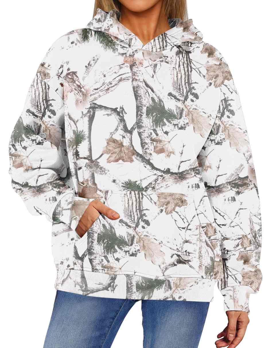 ANRABESS Women Camo Hoodies Long Sleeve Maple Leaf Print Fleece Oversized Casual Pullover Sweatshirt 2025 Fall Preppy Clothes