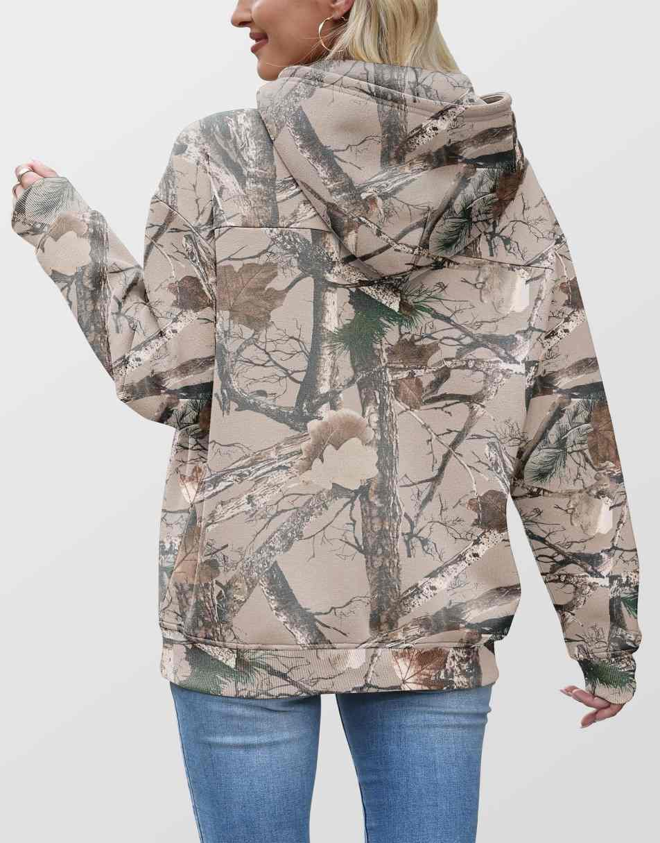 ANRABESS Women Camo Hoodies Long Sleeve Maple Leaf Print Fleece Oversized Casual Pullover Sweatshirt 2025 Fall Preppy Clothes