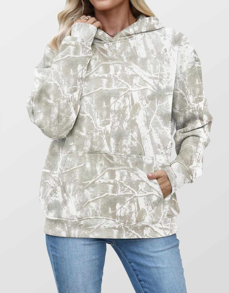 ANRABESS Women Camo Hoodies Long Sleeve Maple Leaf Print Fleece Oversized Casual Pullover Sweatshirt 2025 Fall Preppy Clothes