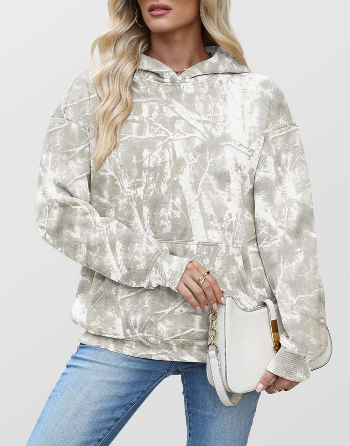 ANRABESS Women Camo Hoodies Long Sleeve Maple Leaf Print Fleece Oversized Casual Pullover Sweatshirt 2025 Fall Preppy Clothes