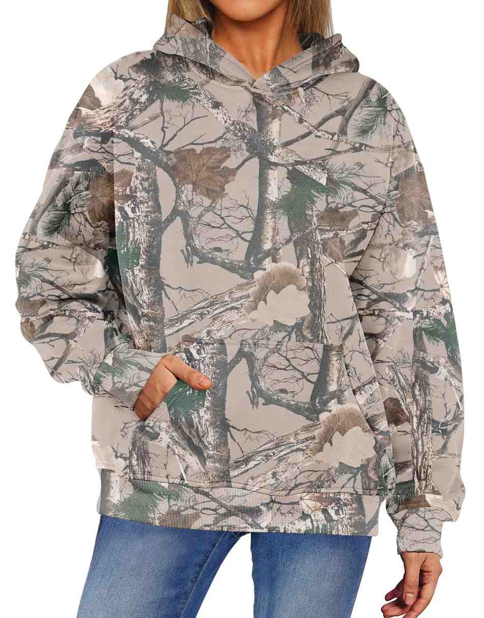 ANRABESS Women Camo Hoodies Long Sleeve Maple Leaf Print Fleece Oversized Casual Pullover Sweatshirt 2025 Fall Preppy Clothes
