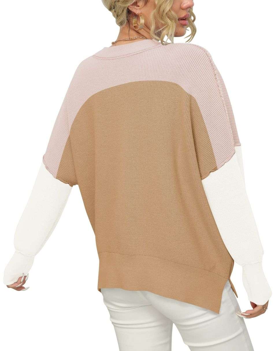 ANRABESS Women Crewneck Batwing Sleeve 2023 Fall Oversized Side Slit Ribbed Knit Pullover Sweater Top