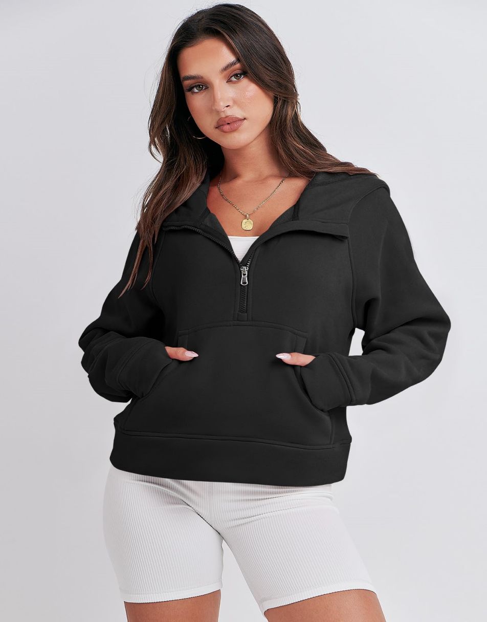 ANRABESS Women Half Zip Cropped Hoodies Fleece Quarter Zip Up Pullover Sweatshirts Winter Clothes 2023 Outfits Sweater