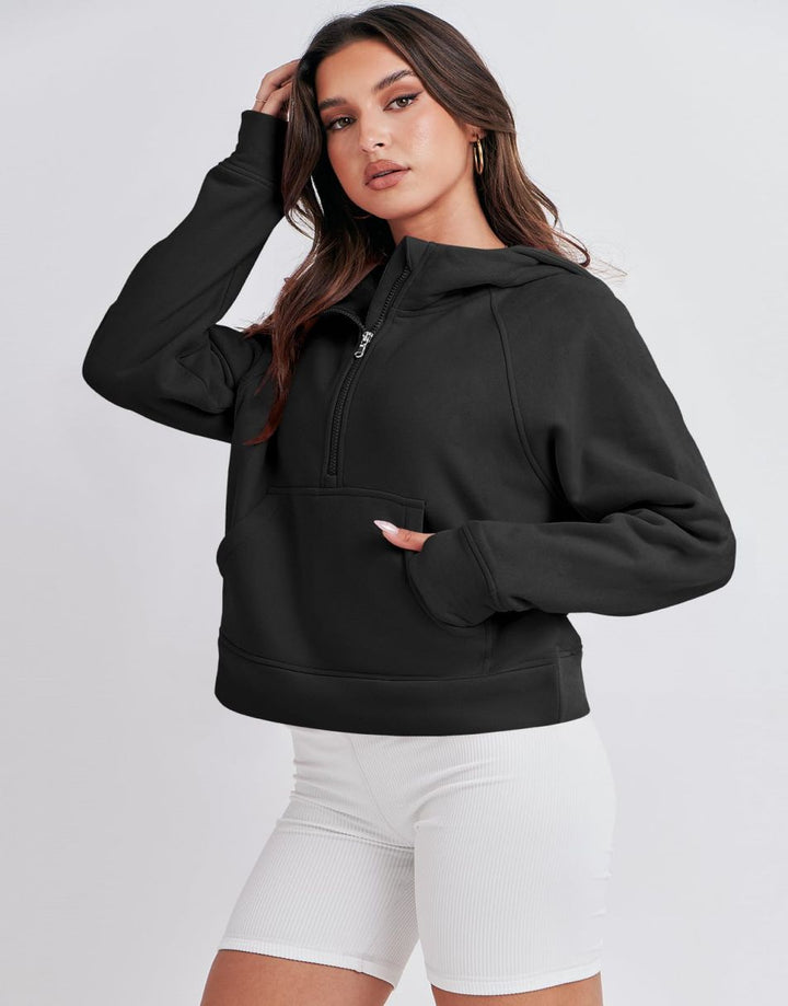 ANRABESS Women Half Zip Cropped Hoodies Fleece Quarter Zip Up Pullover Sweatshirts Winter Clothes 2023 Outfits Sweater