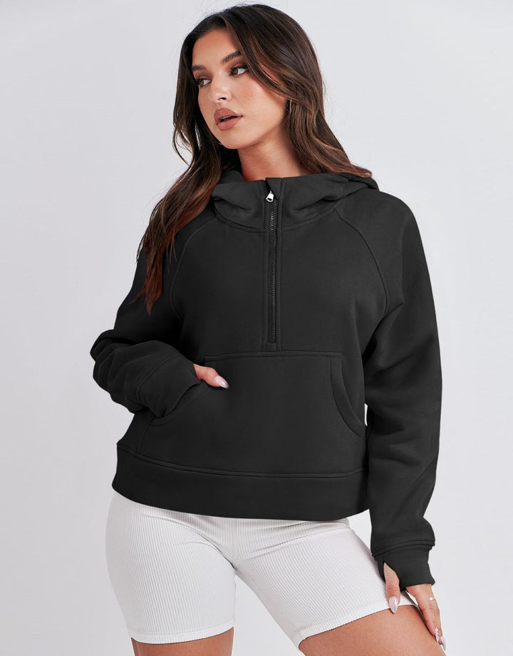 ANRABESS Women Half Zip Cropped Hoodies Fleece Quarter Zip Up Pullover Sweatshirts Winter Clothes 2023 Outfits Sweater