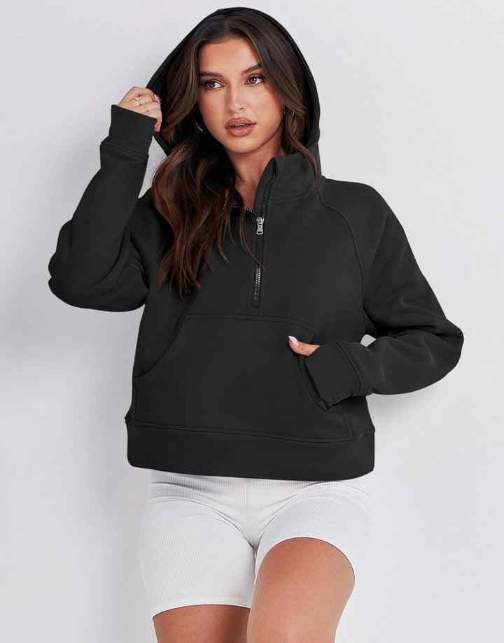 ANRABESS Women Half Zip Cropped Hoodies Fleece Quarter Zip Up Pullover Sweatshirts Winter Clothes 2023 Outfits Sweater