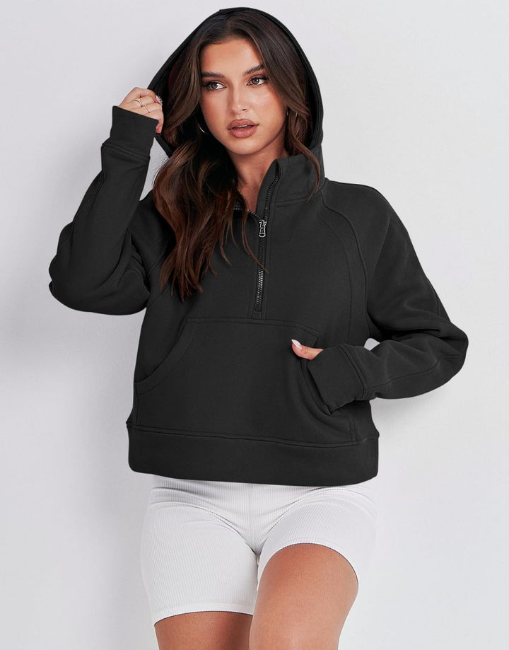 ANRABESS Women Half Zip Cropped Hoodies Fleece Quarter Zip Up Pullover Sweatshirts Winter Clothes 2023 Outfits Sweater