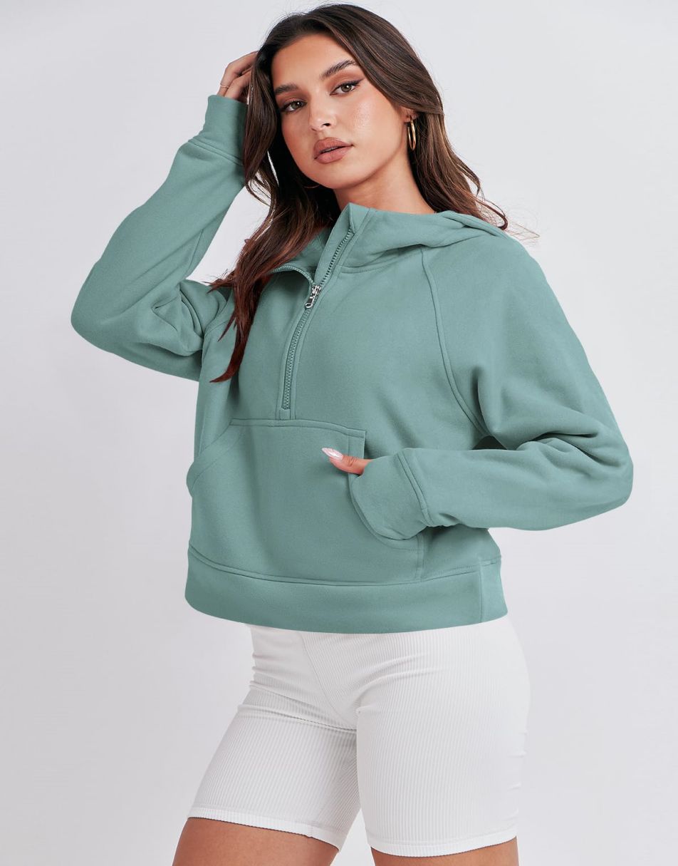 Womens Sweatshirts Half Zip Cropped Pullover Fleece Quarter Zipper