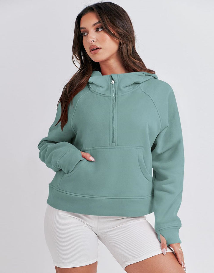 ANRABESS Women Half Zip Cropped Hoodies Fleece Quarter Zip Up Pullover Sweatshirts Winter Clothes 2023 Outfits Sweater