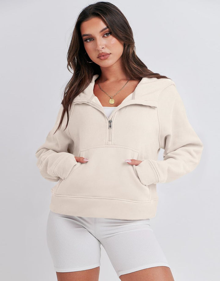 ANRABESS Women Half Zip Cropped Hoodies Fleece Quarter Zip Up Pullover Sweatshirts Winter Clothes 2023 Outfits Sweater