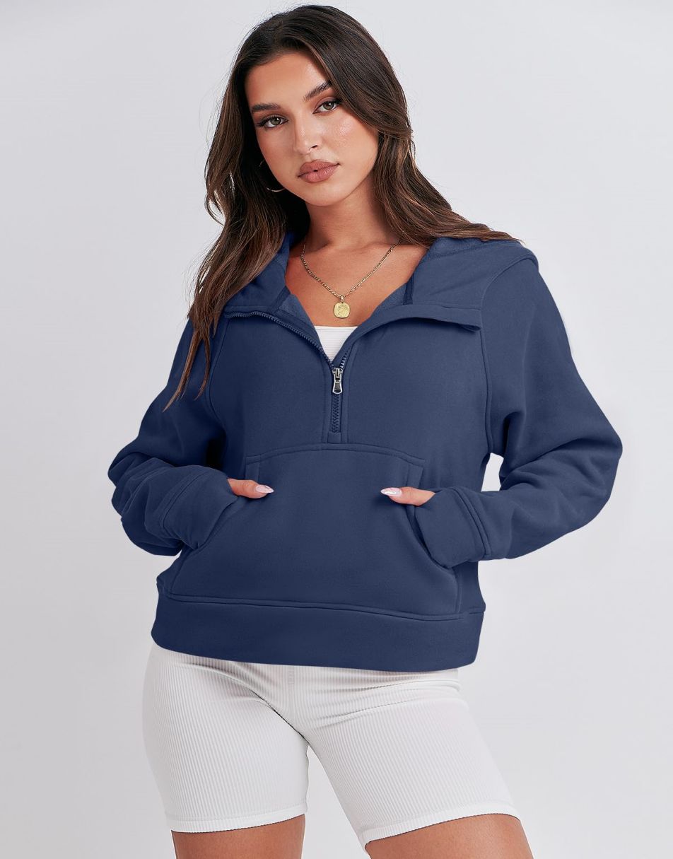 ANRABESS Women Half Zip Cropped Hoodies Fleece Quarter Zip Up Pullover Sweatshirts Winter Clothes 2023 Outfits Sweater