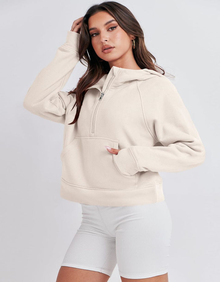 ANRABESS Women Half Zip Cropped Hoodies Fleece Quarter Zip Up Pullover Sweatshirts Winter Clothes 2023 Outfits Sweater