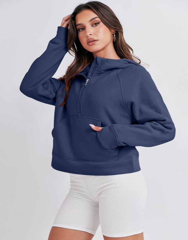 ANRABESS Women Half Zip Cropped Hoodies Fleece Quarter Zip Up Pullover Sweatshirts Winter Clothes 2023 Outfits Sweater