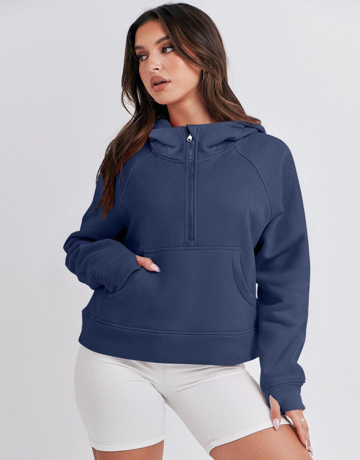 ANRABESS Women Half Zip Cropped Hoodies Fleece Quarter Zip Up Pullover Sweatshirts Winter Clothes 2023 Outfits Sweater