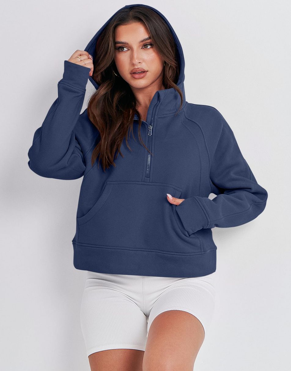 ANRABESS Women Half Zip Cropped Hoodies Fleece Quarter Zip Up Pullover Sweatshirts Winter Clothes 2023 Outfits Sweater