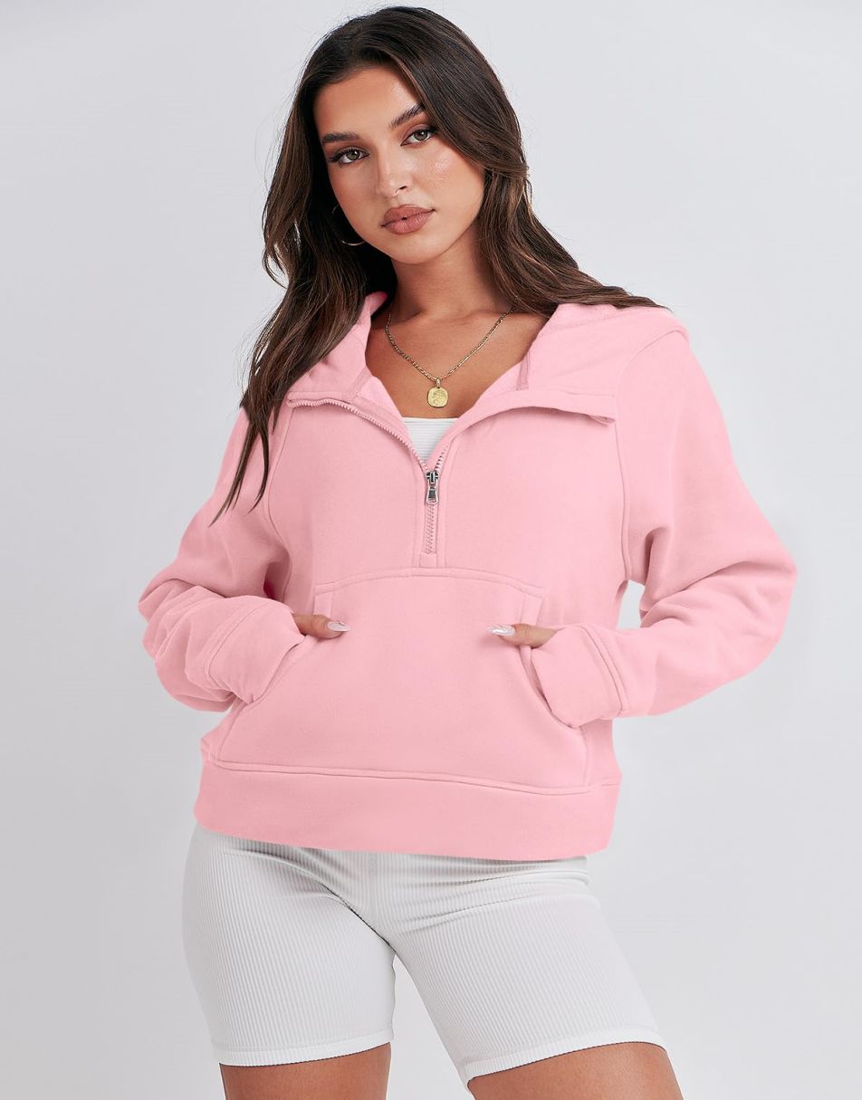 ANRABESS Women Half Zip Cropped Hoodies Fleece Quarter Zip Up Pullover Sweatshirts Winter Clothes 2023 Outfits Sweater