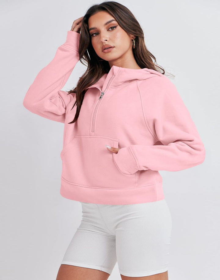 ANRABESS Women Half Zip Cropped Hoodies Fleece Quarter Zip Up Pullover Sweatshirts Winter Clothes 2023 Outfits Sweater