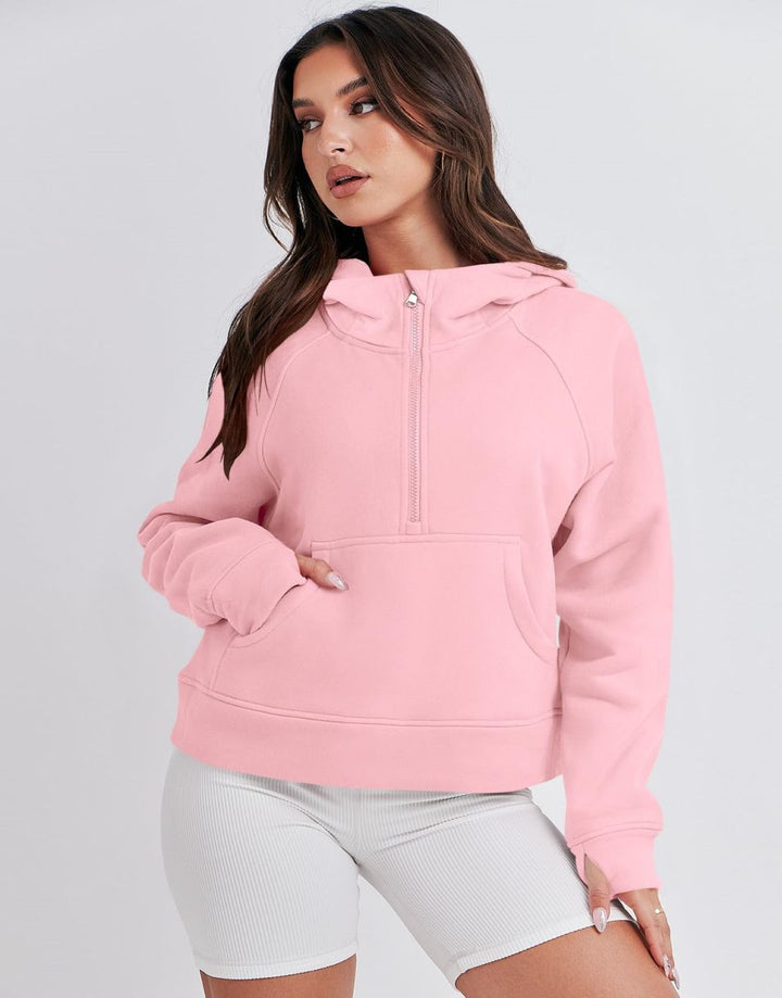 ANRABESS Women Half Zip Cropped Hoodies Fleece Quarter Zip Up Pullover Sweatshirts Winter Clothes 2023 Outfits Sweater