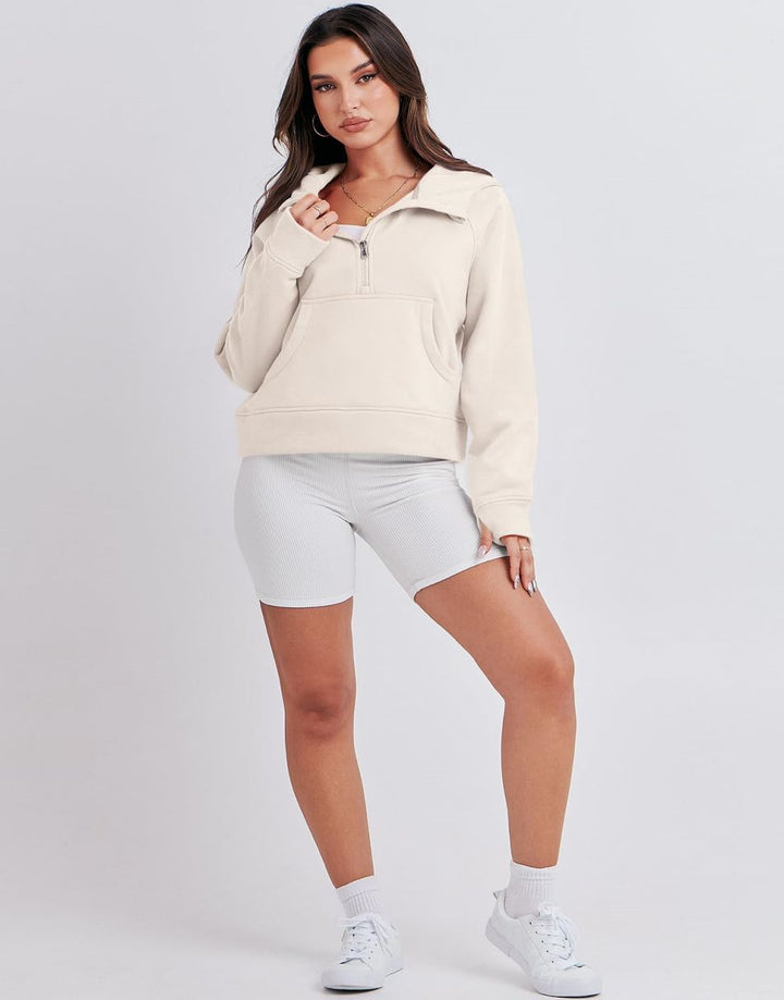 ANRABESS Women Half Zip Cropped Hoodies Fleece Quarter Zip Up Pullover Sweatshirts Winter Clothes 2023 Outfits Sweater