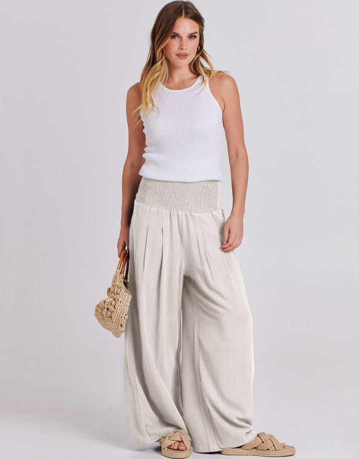 ANRABESS Women Linen Palazzo Pants Summer Boho Wide Leg High Waist Casual Lounge Pant Trousers with Pocket