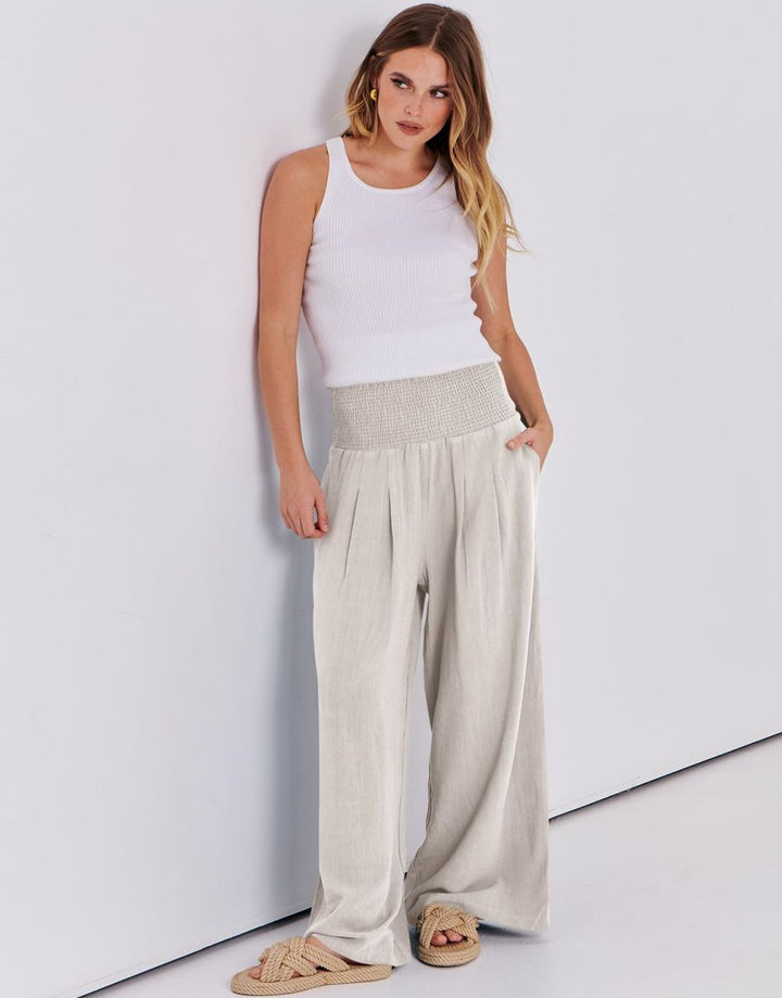 ANRABESS Women Linen Palazzo Pants Summer Boho Wide Leg High Waist Casual Lounge Pant Trousers with Pocket