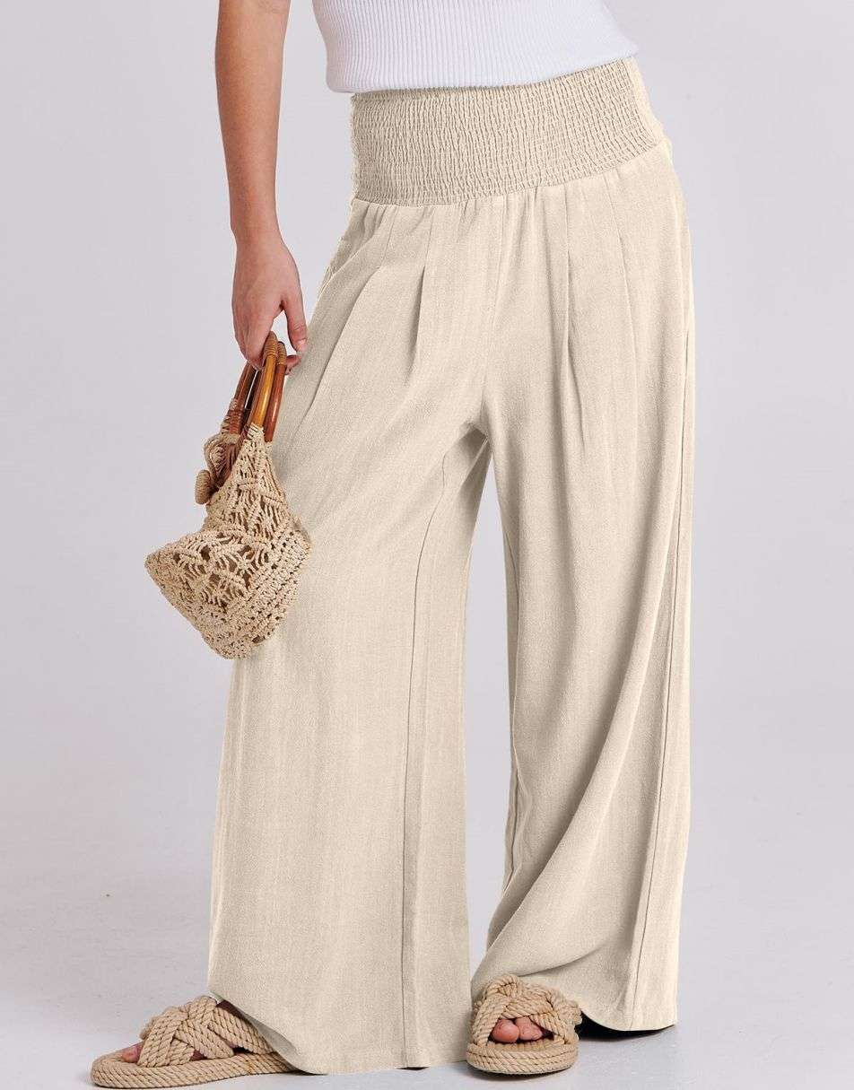 ANRABESS Women Linen Palazzo Pants Summer Boho Wide Leg High Waist Casual Lounge Pant Trousers with Pocket