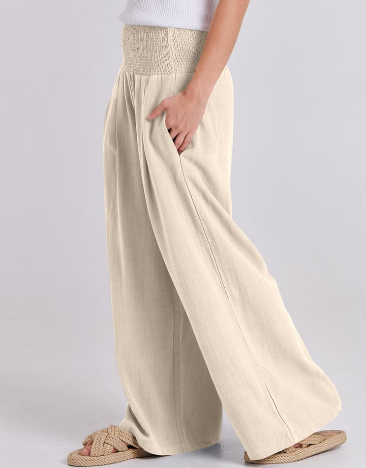 ANRABESS Women Linen Palazzo Pants Summer Boho Wide Leg High Waist Casual Lounge Pant Trousers with Pocket