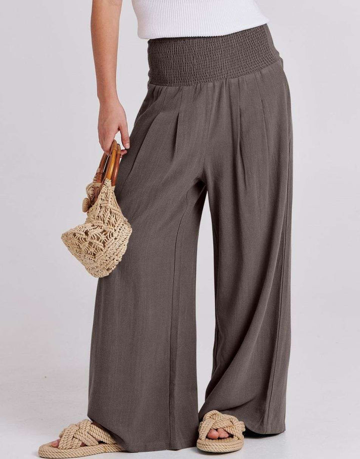 ANRABESS Women Linen Palazzo Pants Summer Boho Wide Leg High Waist Casual Lounge Pant Trousers with Pocket