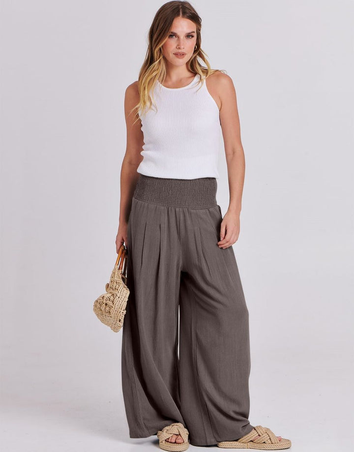 ANRABESS Women Linen Palazzo Pants Summer Boho Wide Leg High Waist Casual Lounge Pant Trousers with Pocket