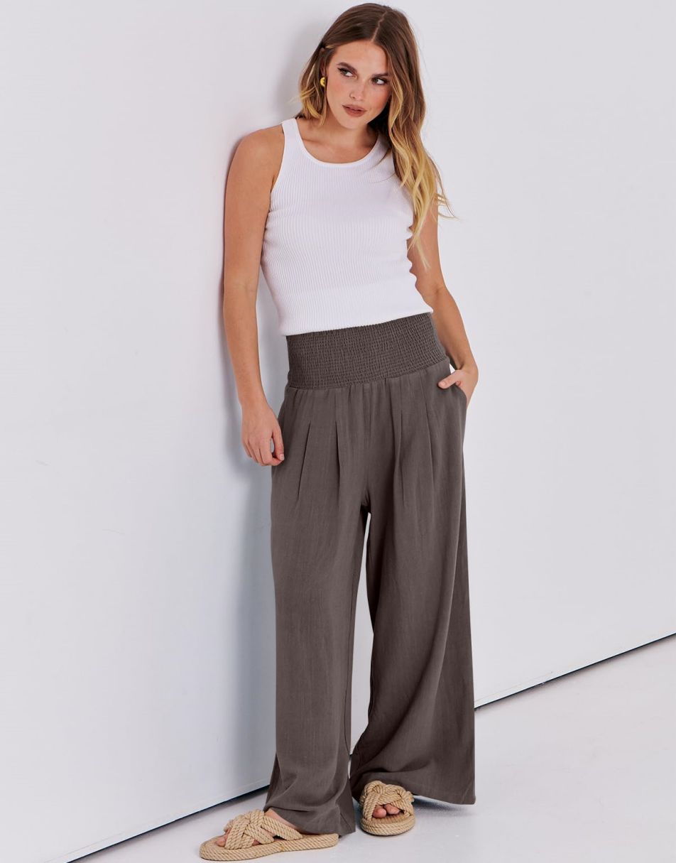 ANRABESS Women Linen Palazzo Pants Summer Boho Wide Leg High Waist Casual Lounge Pant Trousers with Pocket