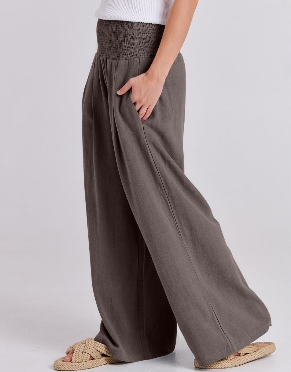 ANRABESS Women Linen Palazzo Pants Summer Boho Wide Leg High Waist Casual Lounge Pant Trousers with Pocket