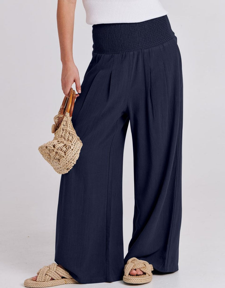 ANRABESS Women Linen Palazzo Pants Summer Boho Wide Leg High Waist Casual Lounge Pant Trousers with Pocket