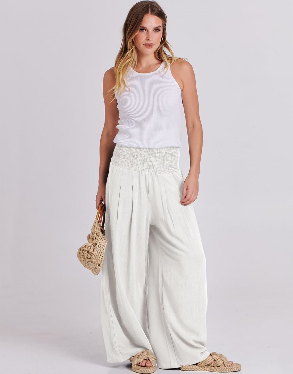 ANRABESS Women Linen Palazzo Pants Summer Boho Wide Leg High Waist Casual Lounge Pant Trousers with Pocket