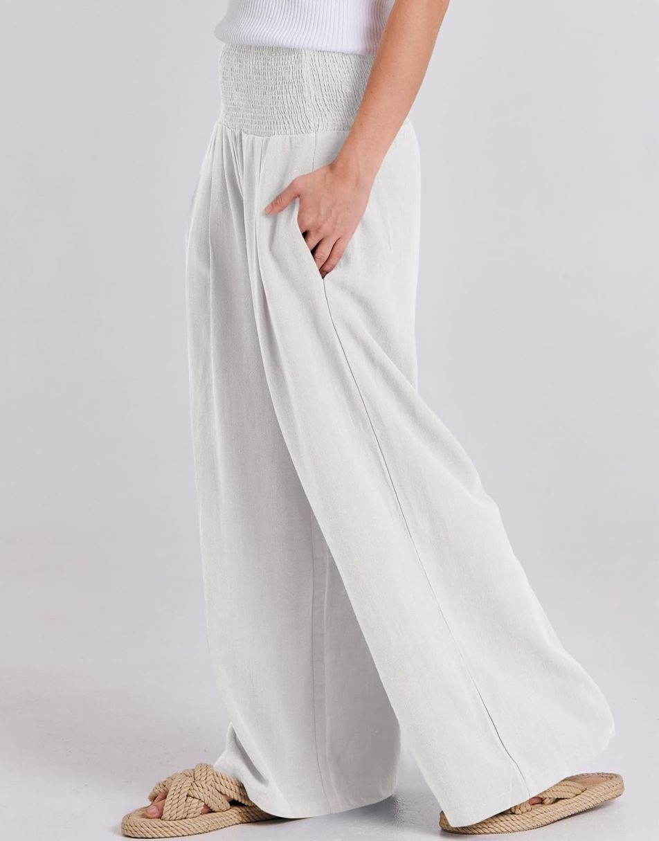 ANRABESS Women Linen Palazzo Pants Summer Boho Wide Leg High Waist Casual Lounge Pant Trousers with Pocket