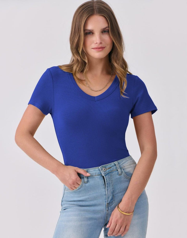 ANRABESS Women Short Sleeve V Neck Ribbed Knit Fitted Shirts Basic Tees Tops 2025 Summer Casual T-Shirts Going Out Outfits