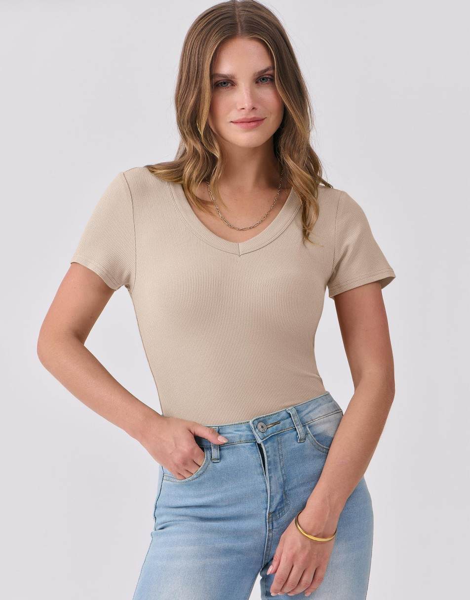 ANRABESS Women Short Sleeve V Neck Ribbed Knit Fitted Shirts Basic Tees Tops 2025 Summer Casual T-Shirts Going Out Outfits