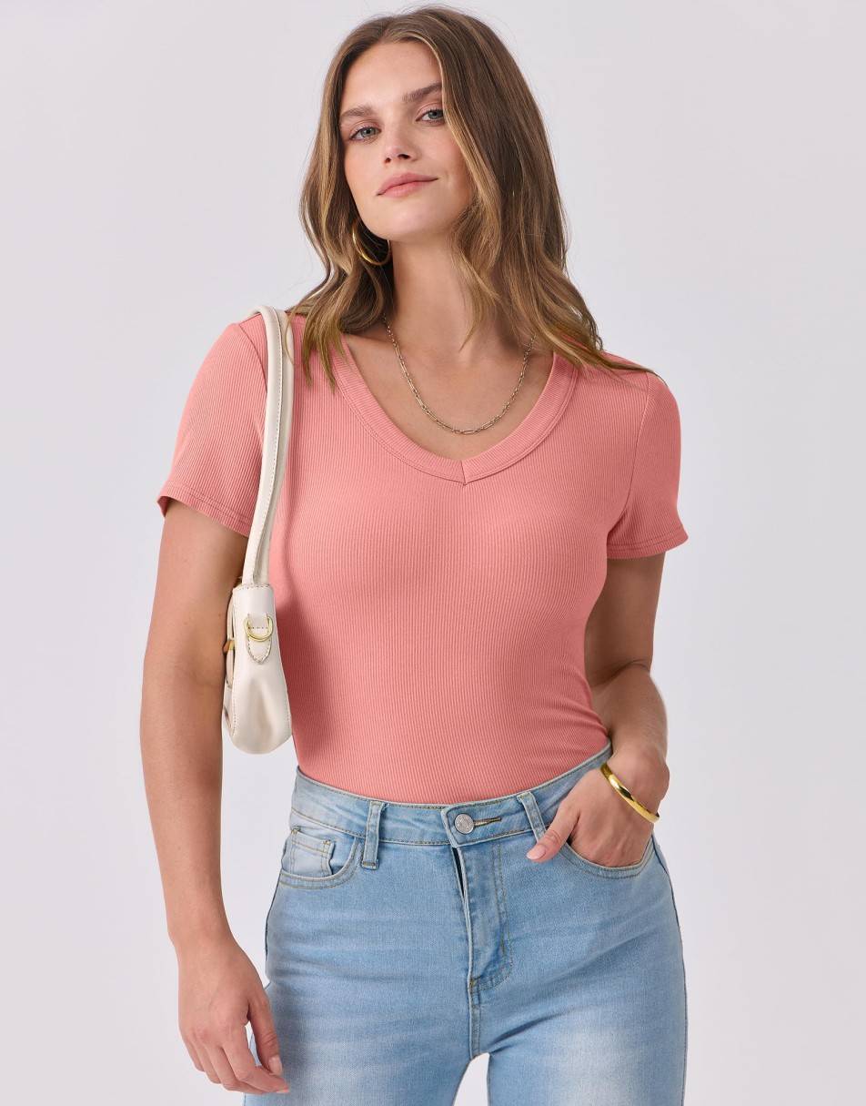 ANRABESS Women Short Sleeve V Neck Ribbed Knit Fitted Shirts Basic Tees Tops 2025 Summer Casual T-Shirts Going Out Outfits