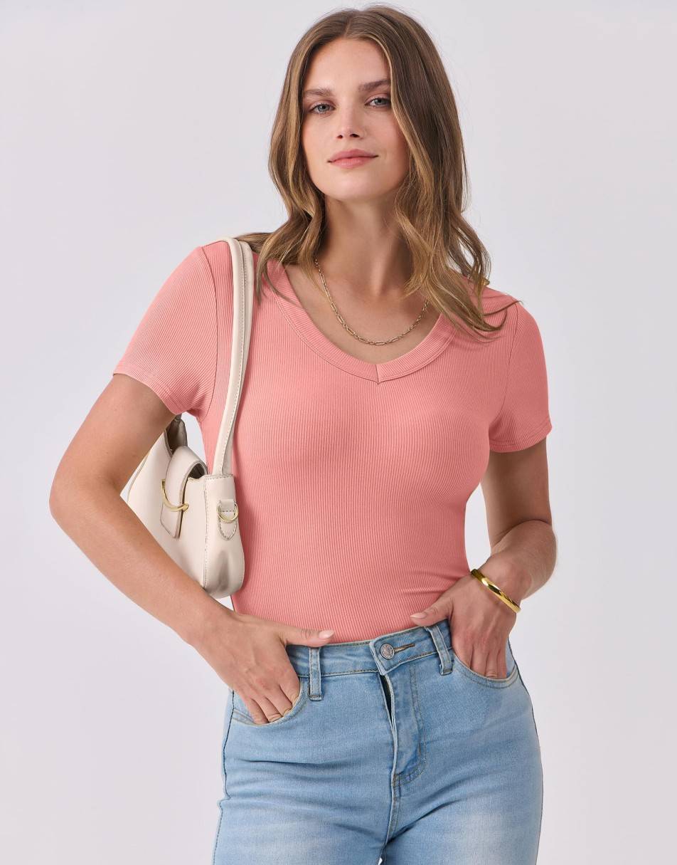 ANRABESS Women Short Sleeve V Neck Ribbed Knit Fitted Shirts Basic Tees Tops 2025 Summer Casual T-Shirts Going Out Outfits