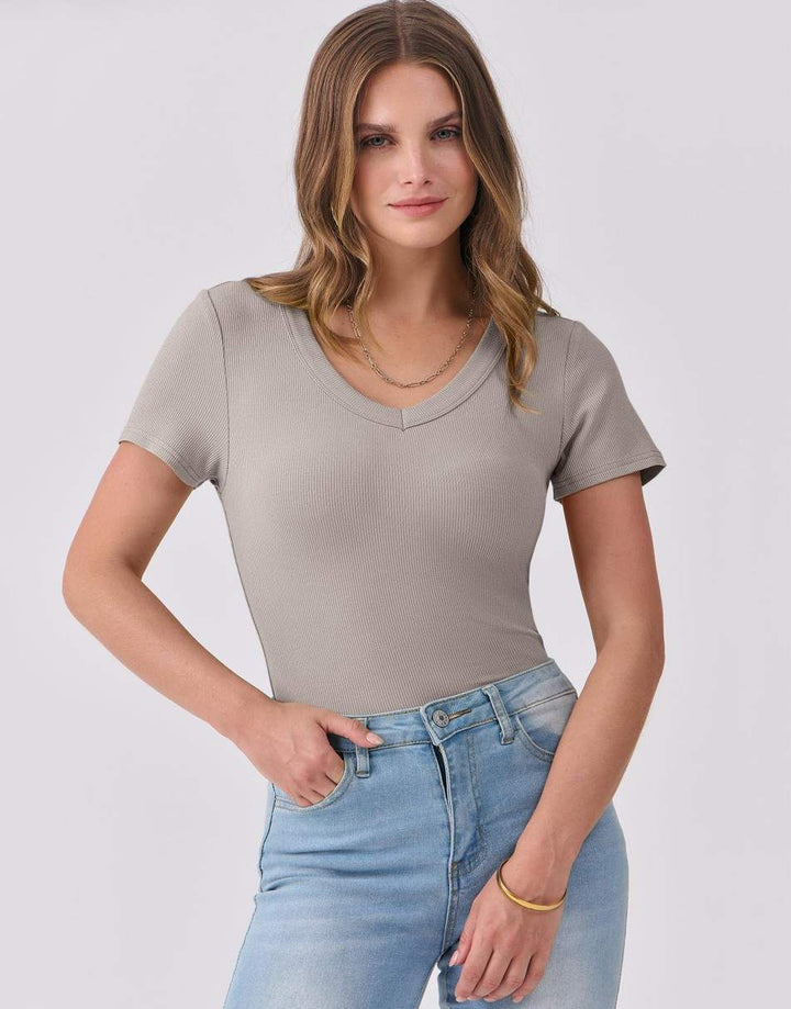 ANRABESS Women Short Sleeve V Neck Ribbed Knit Fitted Shirts Basic Tees Tops 2025 Summer Casual T-Shirts Going Out Outfits