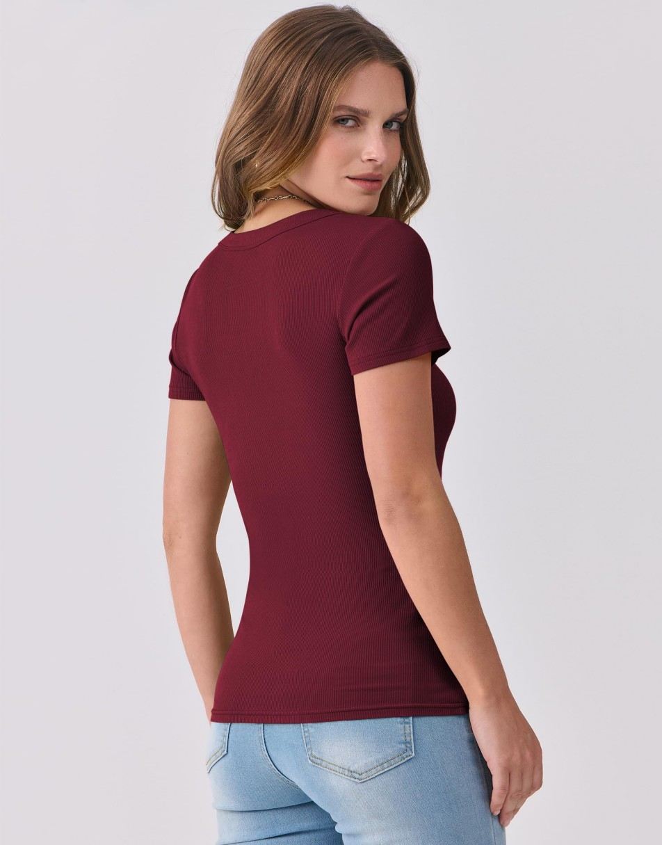 ANRABESS Women Short Sleeve V Neck Ribbed Knit Fitted Shirts Basic Tees Tops 2025 Summer Casual T-Shirts Going Out Outfits