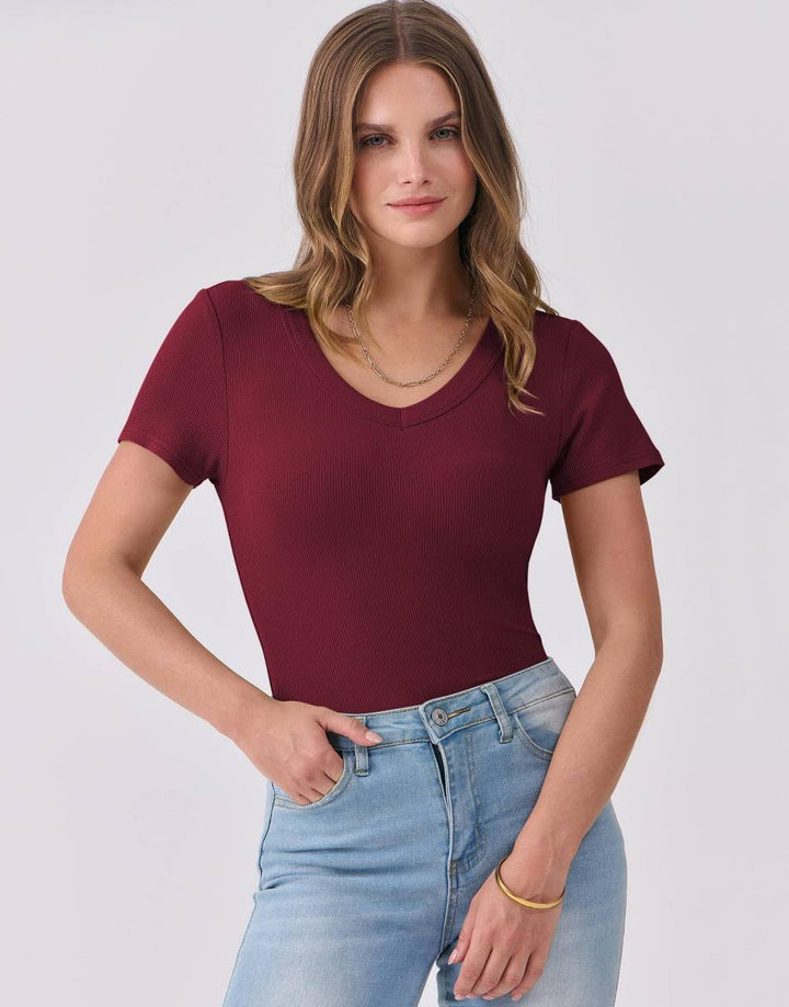 ANRABESS Women Short Sleeve V Neck Ribbed Knit Fitted Shirts Basic Tees Tops 2025 Summer Casual T-Shirts Going Out Outfits