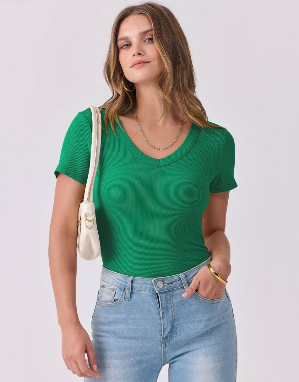 ANRABESS Women Short Sleeve V Neck Ribbed Knit Fitted Shirts Basic Tees Tops 2025 Summer Casual T-Shirts Going Out Outfits