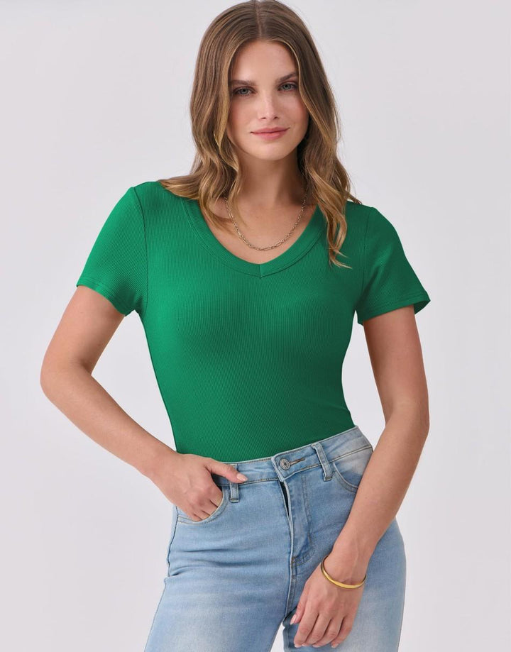 ANRABESS Women Short Sleeve V Neck Ribbed Knit Fitted Shirts Basic Tees Tops 2025 Summer Casual T-Shirts Going Out Outfits